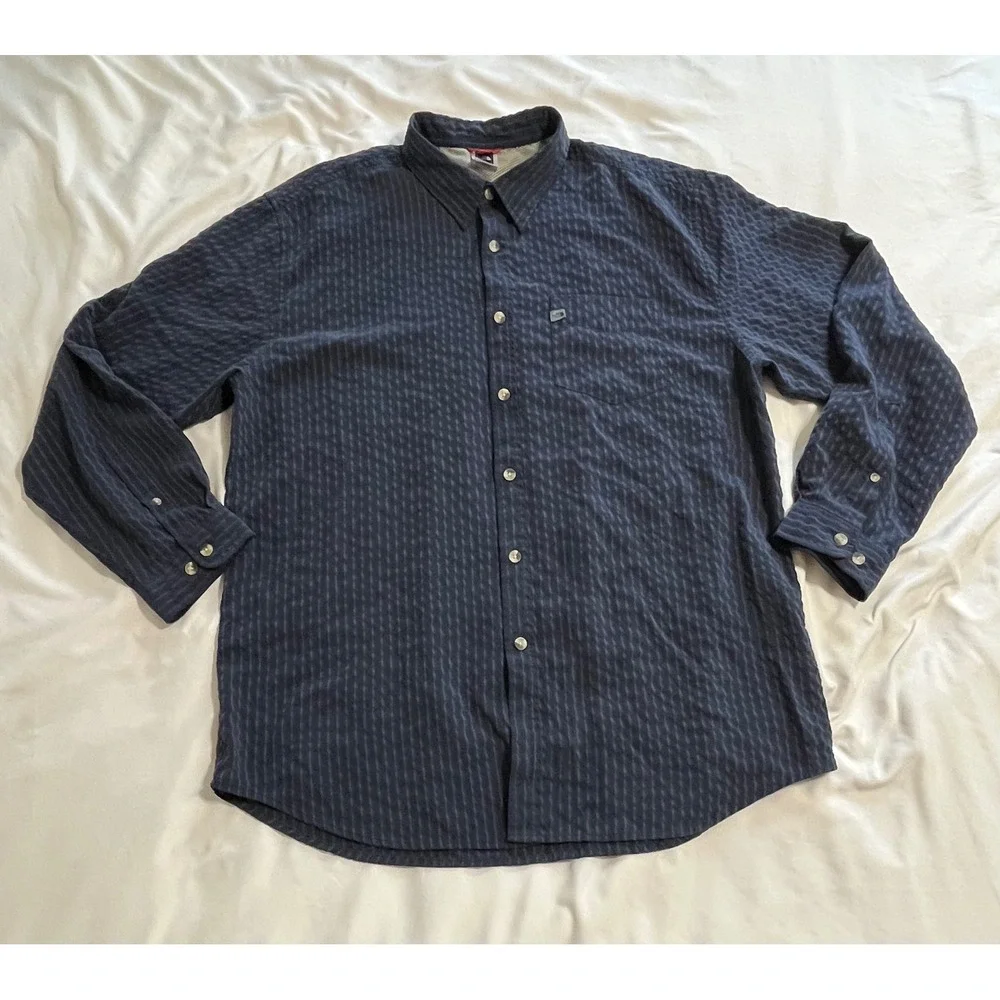 The North Face Mens XL Navy Blue Textured Stripe Long Sleeve Button Down Shirt